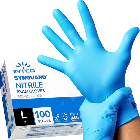 INTCO NITRILE BLUE POWDER FREE WORKSHOP GLOVES SIZE LARGE X100