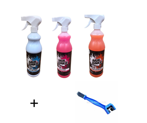 MUK JUNKIE ESSENTIAL BIKE CLEANING PACK  3 X 1 LITRE + DAB PRODUCTS CHAIN AND SPROCKET CLEANING TOOL
